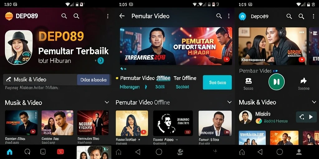 Tampilan antarmuka pengguna aplikasi Pemutar Video Offline DEPO89 yang menarik.