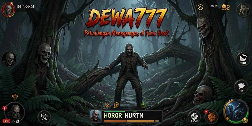 Antarmuka DEWA777 yang mencekam dan penuh dengan elemen horor.