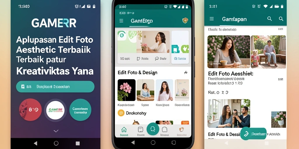 Antarmuka aplikasi GAMERP dengan fitur edit foto aesthetic yang menarik.