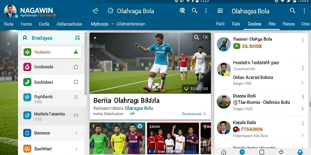 Tampilan antarmuka aplikasi NAGAWIN untuk berita olahraga bola.