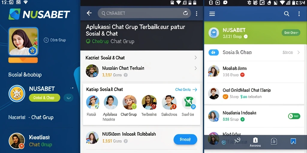 Antarmuka aplikasi NUSABET menampilkan fitur Chat Grup yang intuitif dan modern.