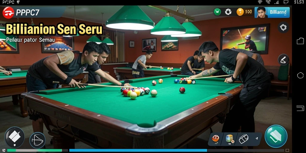 Antarmuka permainan Billiard PCPC7 yang menarik dan fungsional.