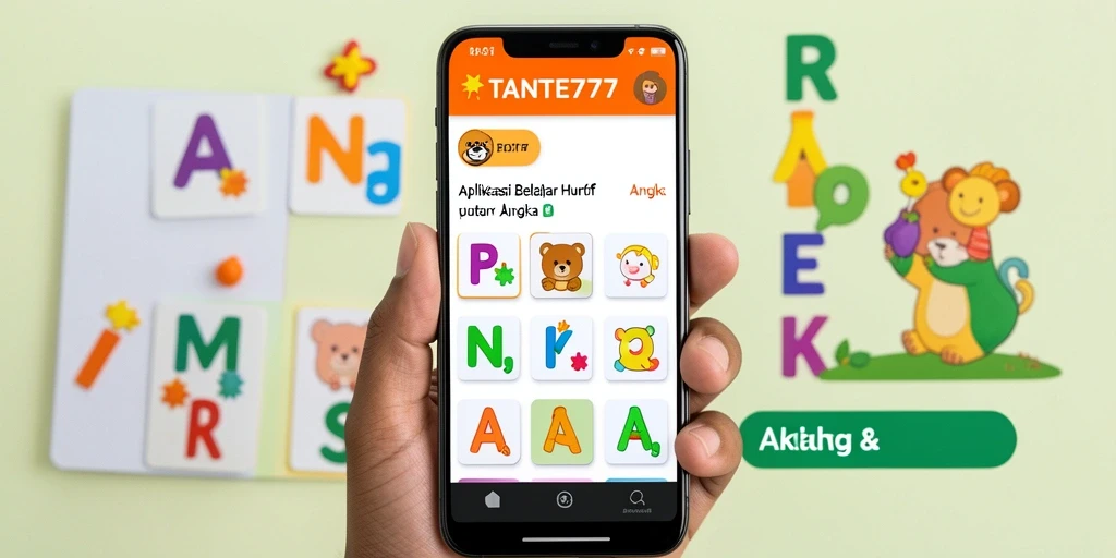 Antarmuka TANTE777 yang ceria untuk Belajar Huruf dan Angka.